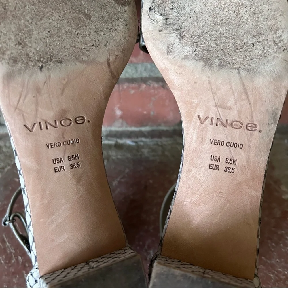 VINCE Rita Leather Sandals in Gray Snake Embossed Sz 8.5